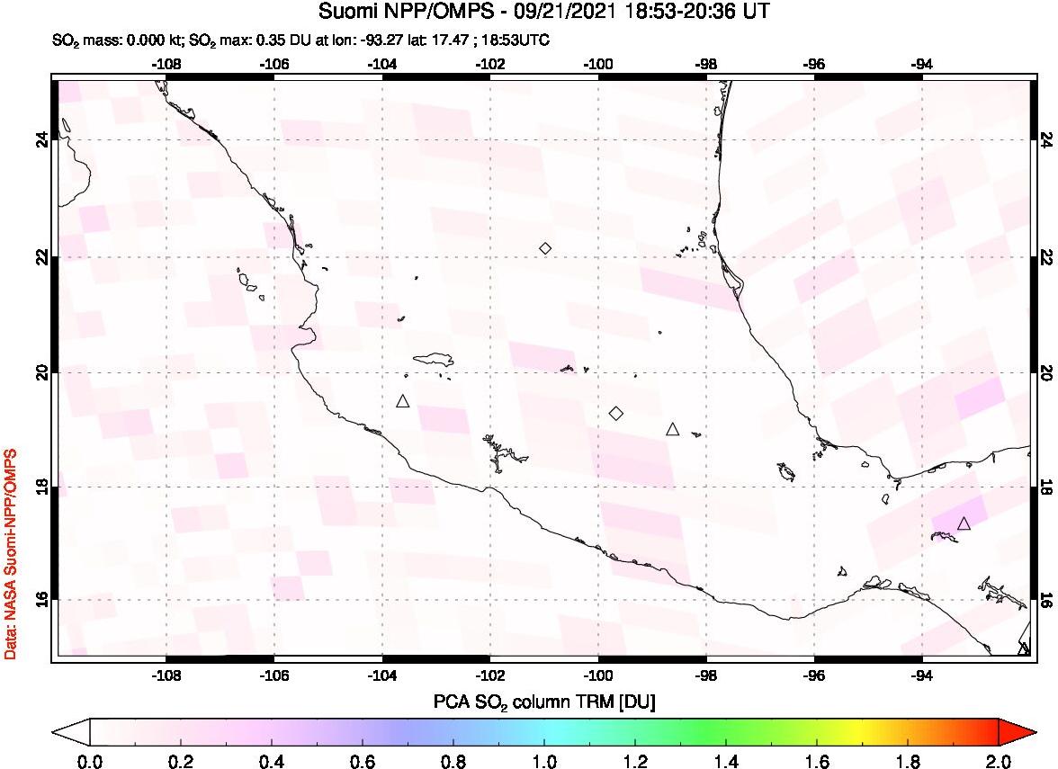 A sulfur dioxide image over Mexico on Sep 21, 2021.