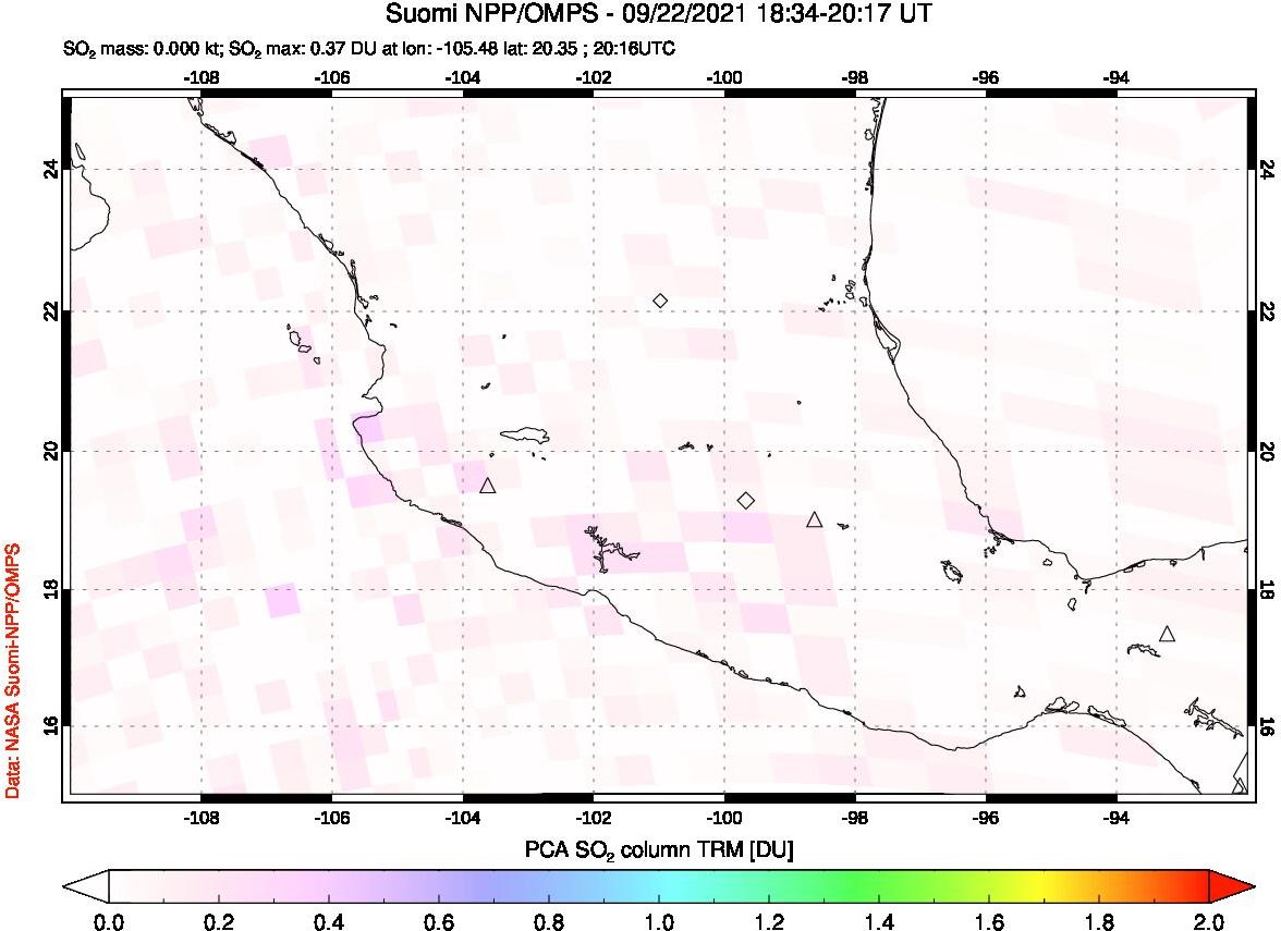 A sulfur dioxide image over Mexico on Sep 22, 2021.