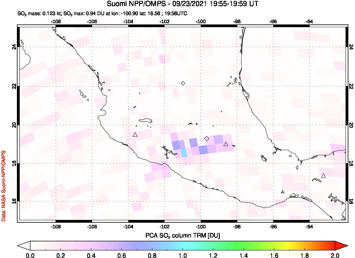 A sulfur dioxide image over Mexico on Sep 23, 2021.