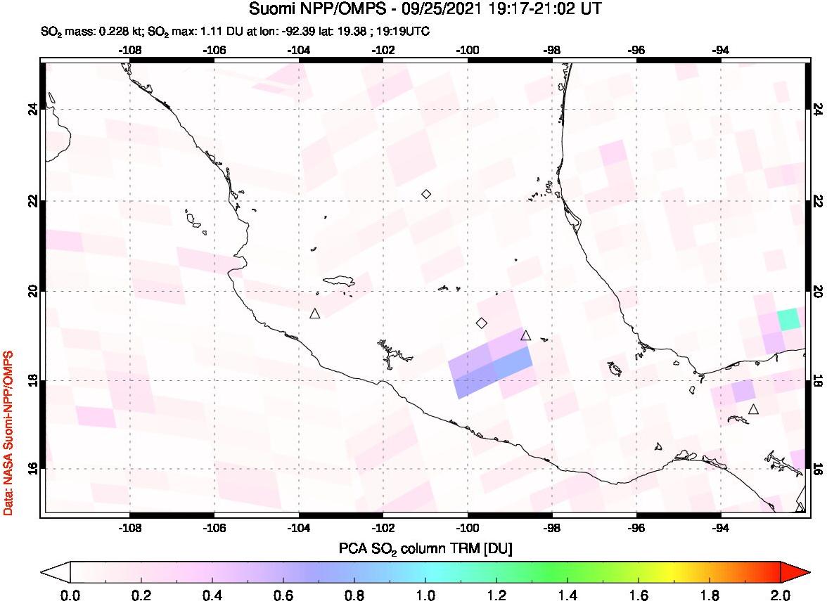 A sulfur dioxide image over Mexico on Sep 25, 2021.