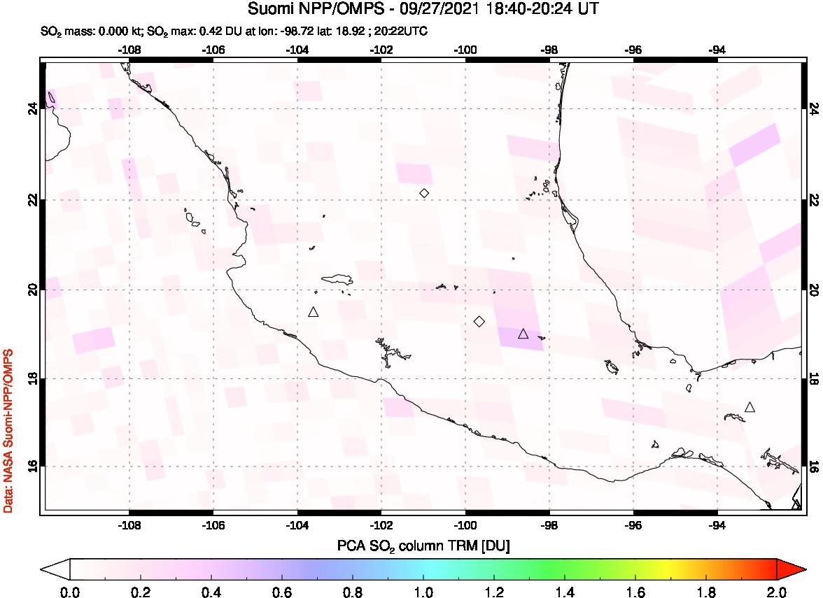 A sulfur dioxide image over Mexico on Sep 27, 2021.