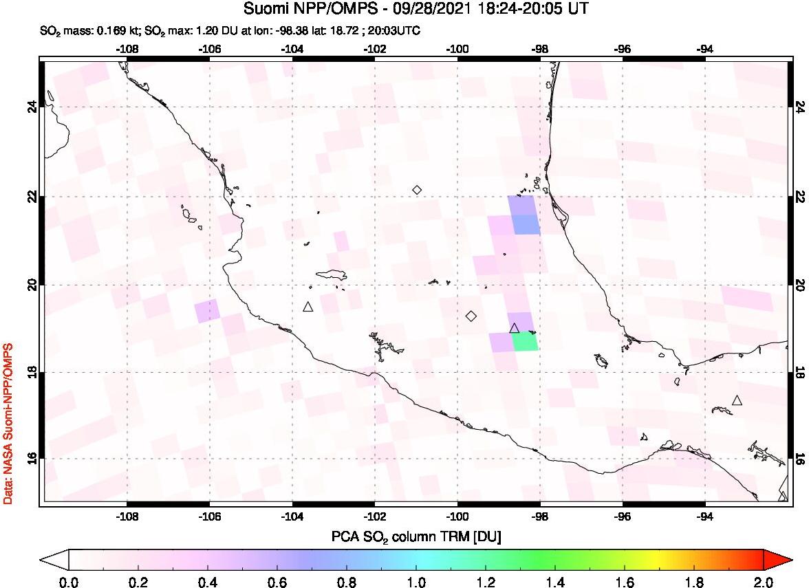 A sulfur dioxide image over Mexico on Sep 28, 2021.