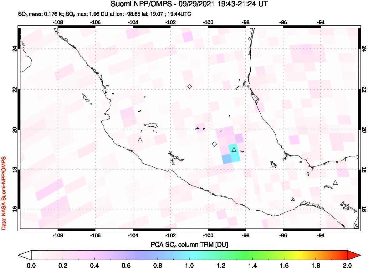 A sulfur dioxide image over Mexico on Sep 29, 2021.