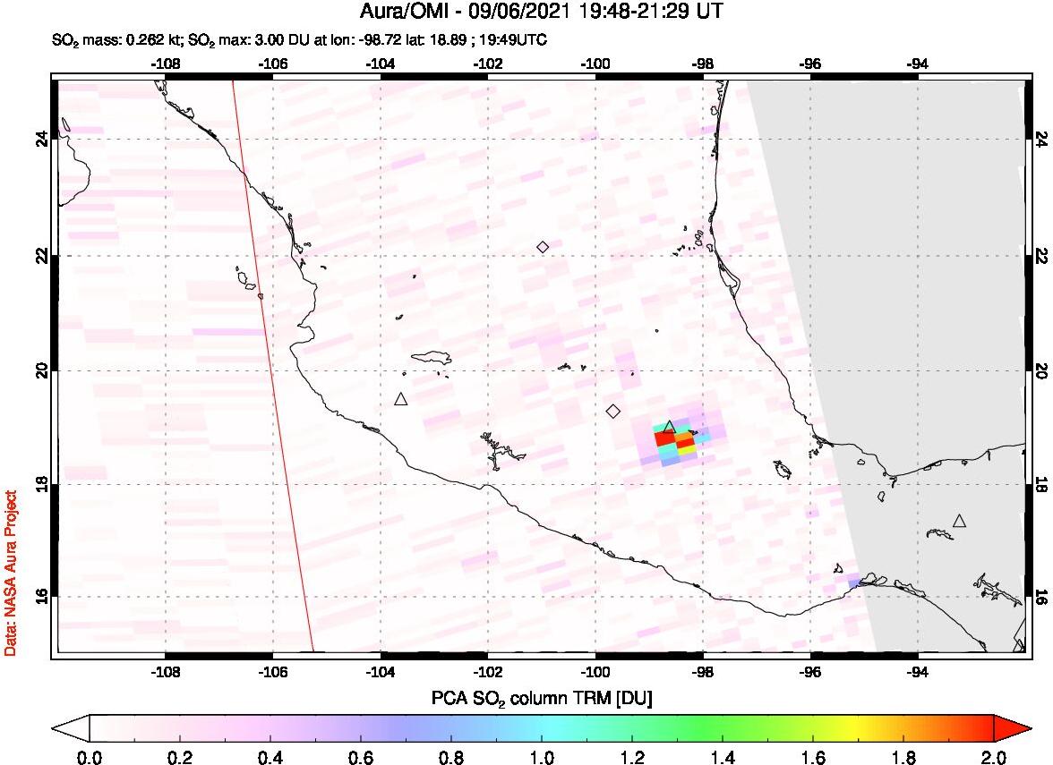A sulfur dioxide image over Mexico on Sep 06, 2021.