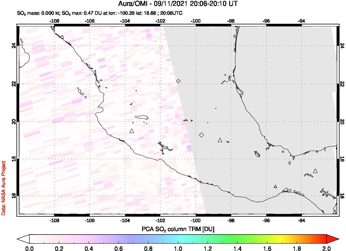 A sulfur dioxide image over Mexico on Sep 11, 2021.