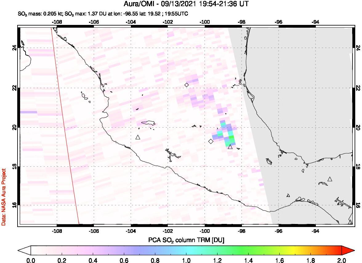 A sulfur dioxide image over Mexico on Sep 13, 2021.