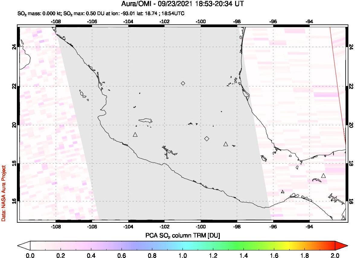 A sulfur dioxide image over Mexico on Sep 23, 2021.