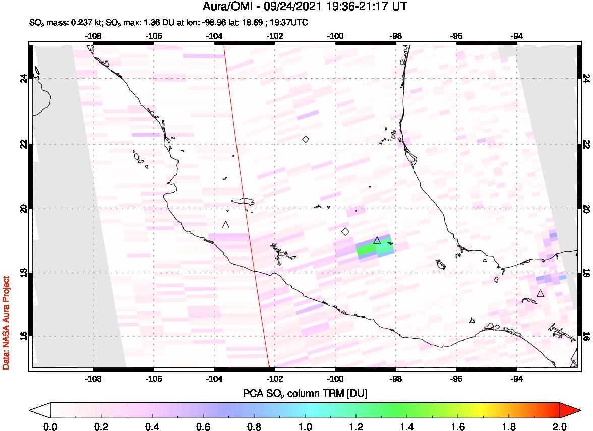 A sulfur dioxide image over Mexico on Sep 24, 2021.