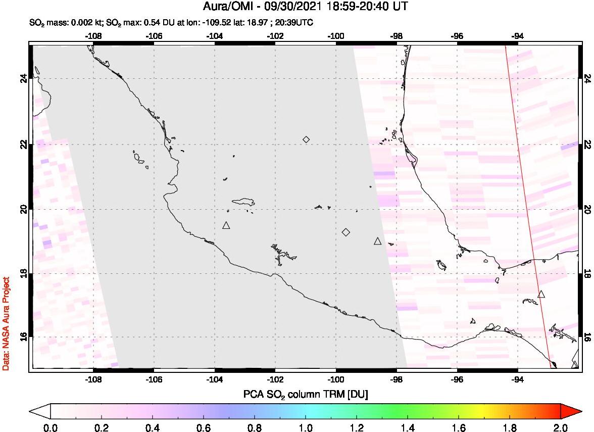 A sulfur dioxide image over Mexico on Sep 30, 2021.