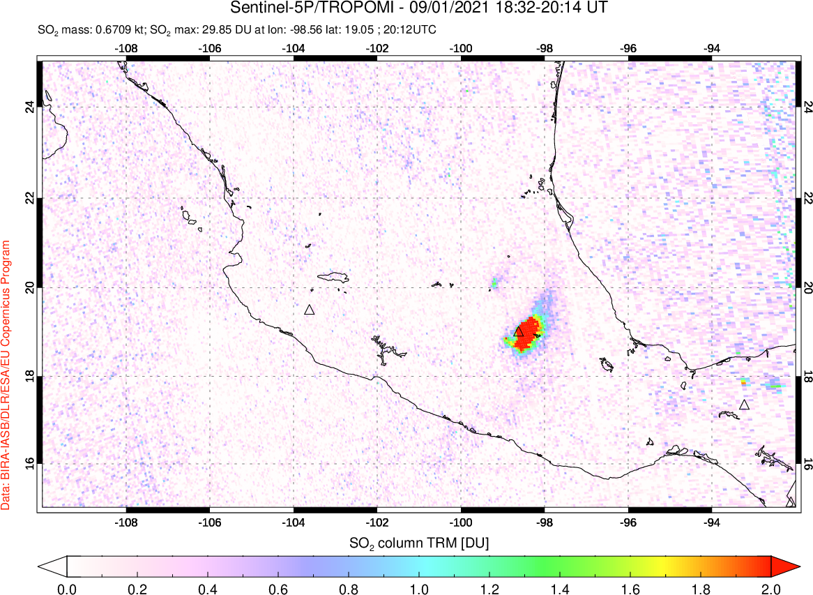 A sulfur dioxide image over Mexico on Sep 01, 2021.