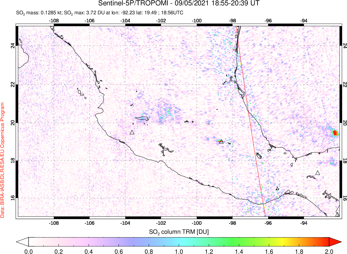 A sulfur dioxide image over Mexico on Sep 05, 2021.
