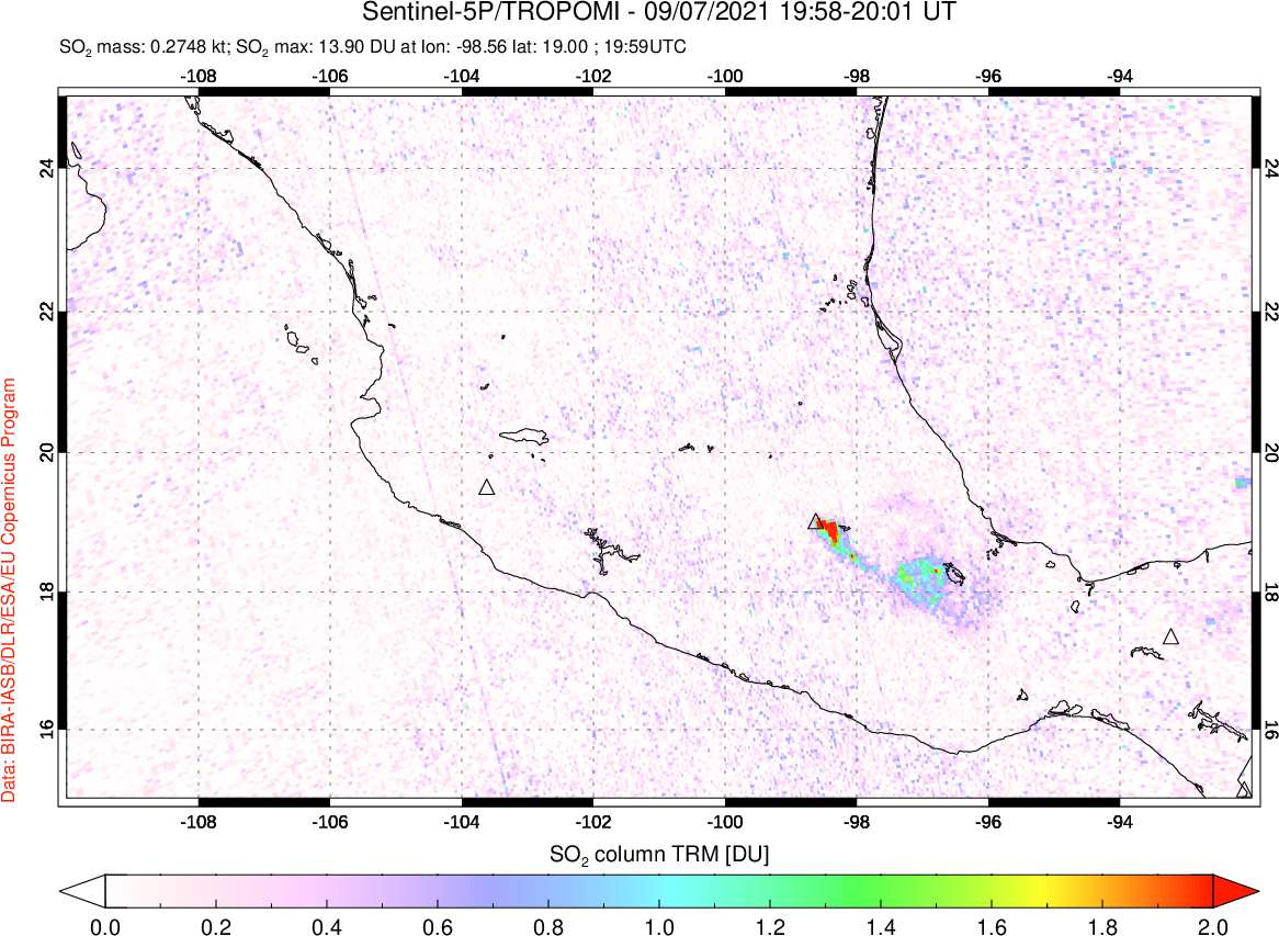 A sulfur dioxide image over Mexico on Sep 07, 2021.