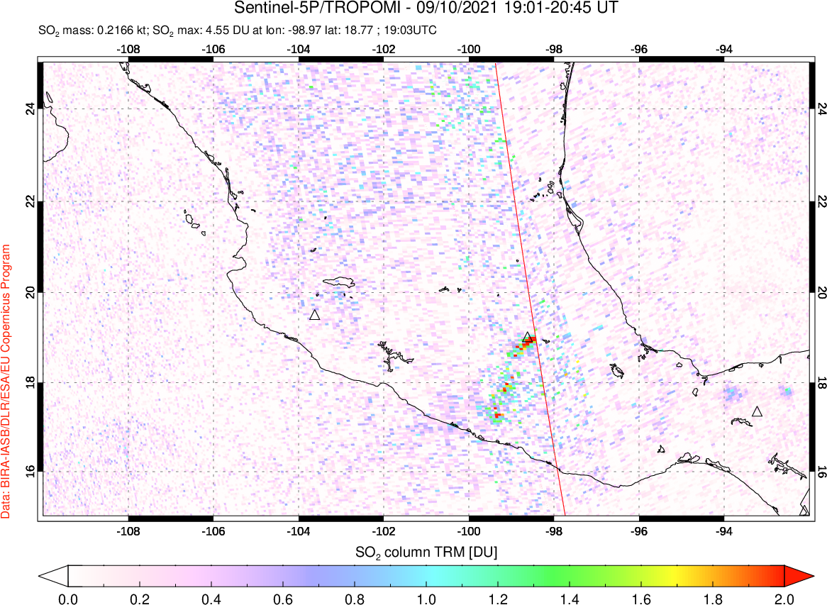 A sulfur dioxide image over Mexico on Sep 10, 2021.
