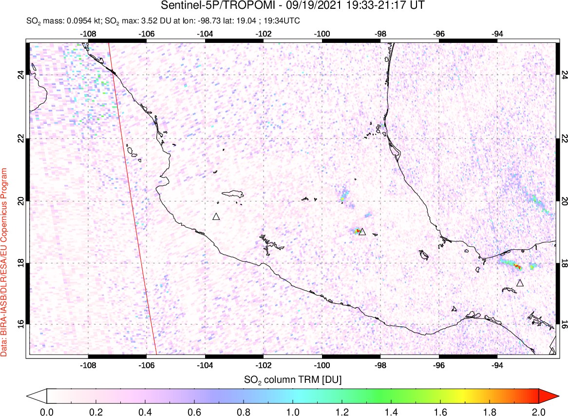 A sulfur dioxide image over Mexico on Sep 19, 2021.