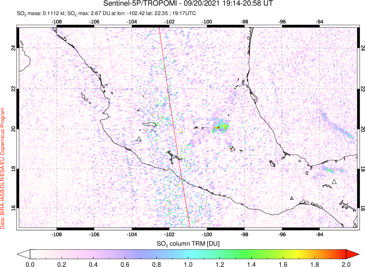 A sulfur dioxide image over Mexico on Sep 20, 2021.
