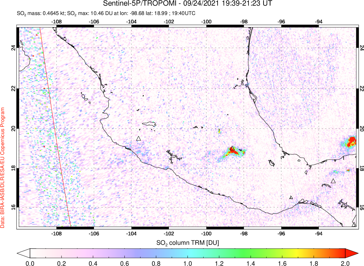 A sulfur dioxide image over Mexico on Sep 24, 2021.