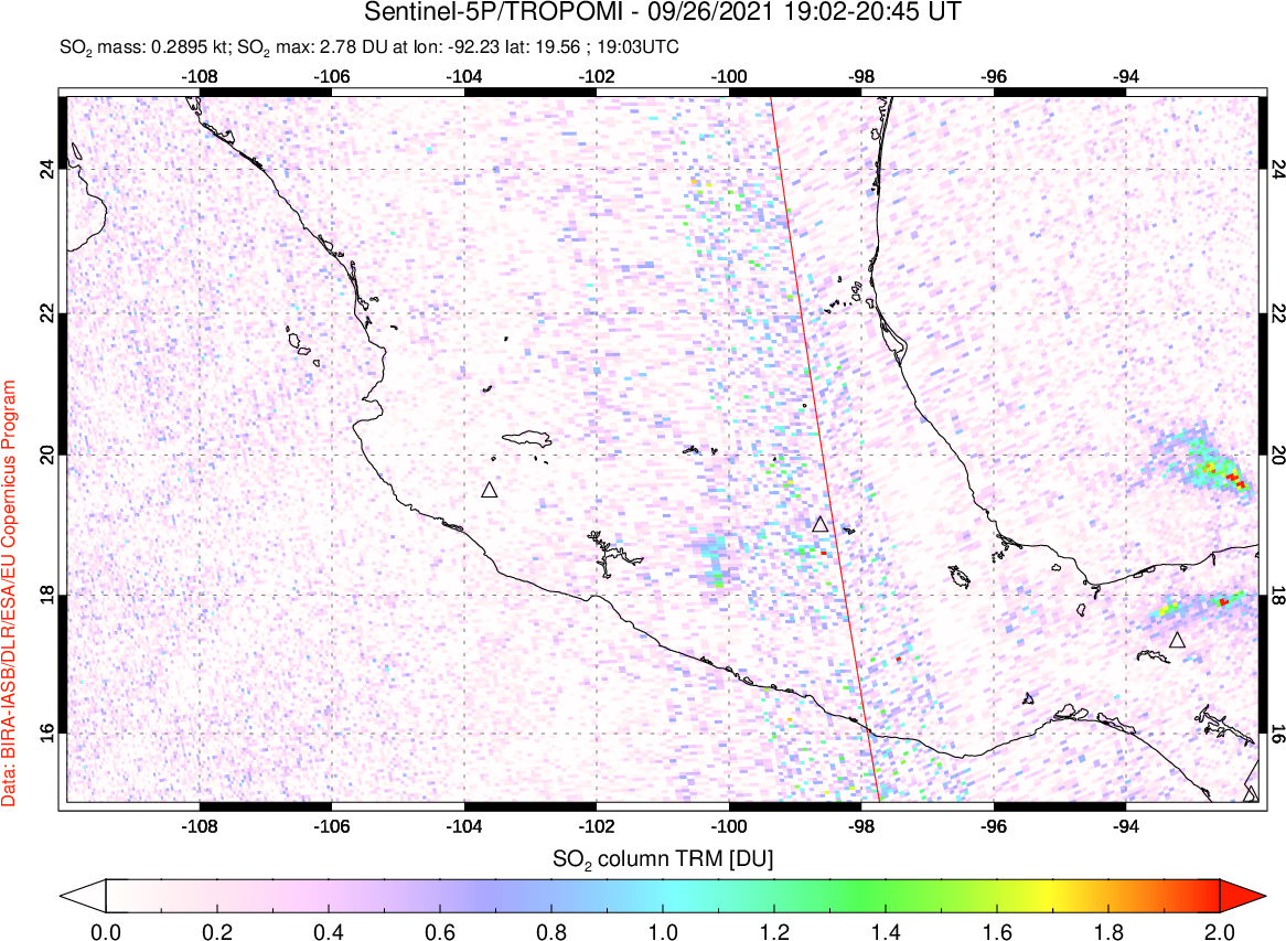 A sulfur dioxide image over Mexico on Sep 26, 2021.