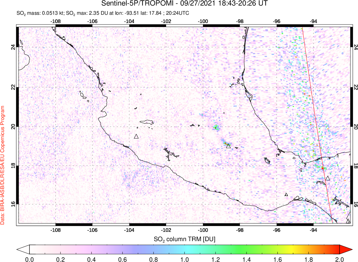 A sulfur dioxide image over Mexico on Sep 27, 2021.
