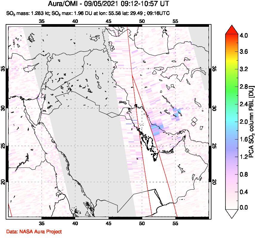 A sulfur dioxide image over Middle East on Sep 05, 2021.