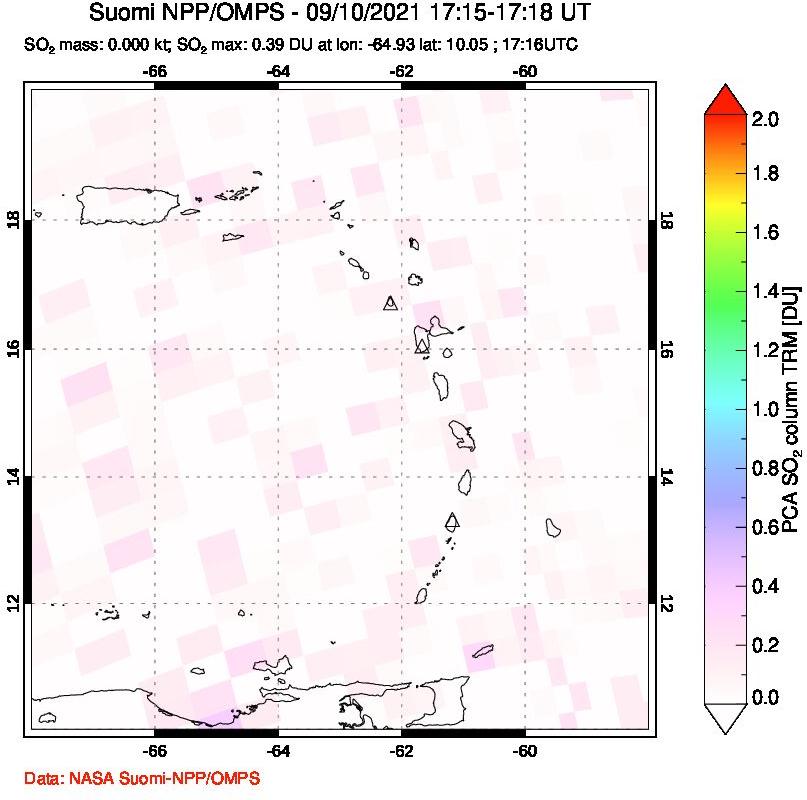 A sulfur dioxide image over Montserrat, West Indies on Sep 10, 2021.