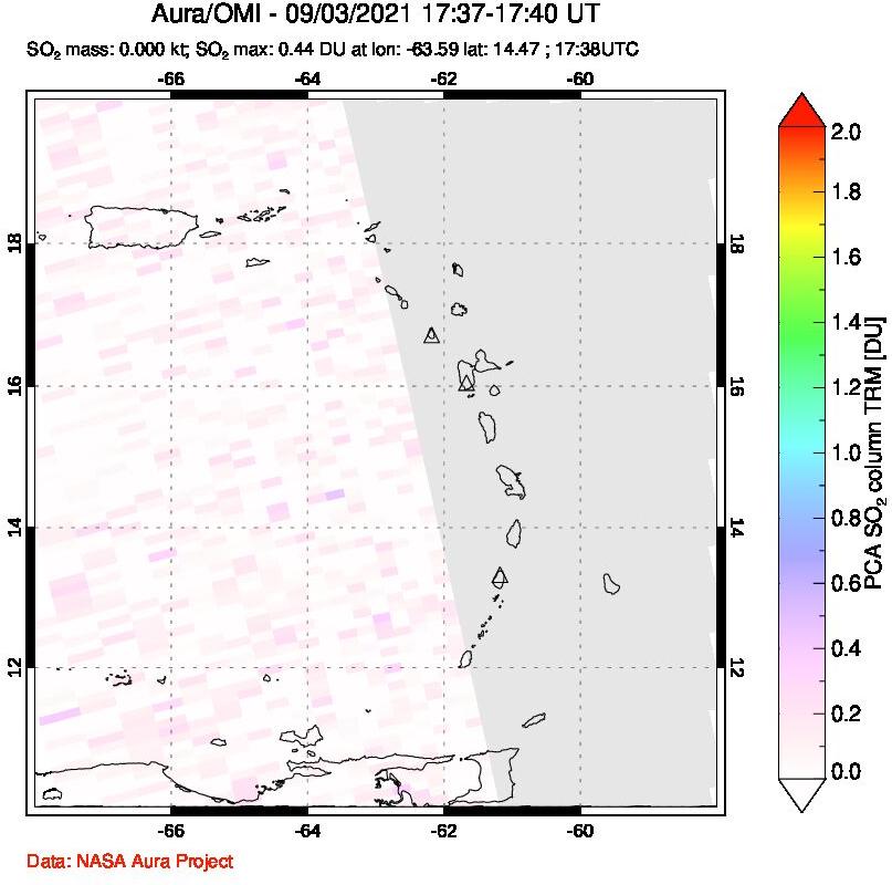 A sulfur dioxide image over Montserrat, West Indies on Sep 03, 2021.