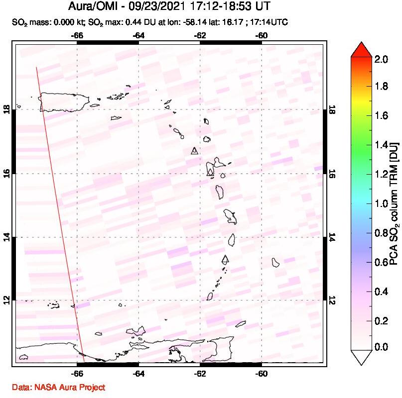 A sulfur dioxide image over Montserrat, West Indies on Sep 23, 2021.