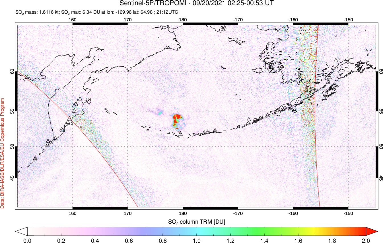 A sulfur dioxide image over North Pacific on Sep 20, 2021.