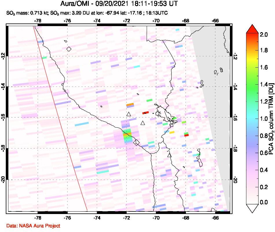 A sulfur dioxide image over Peru on Sep 20, 2021.
