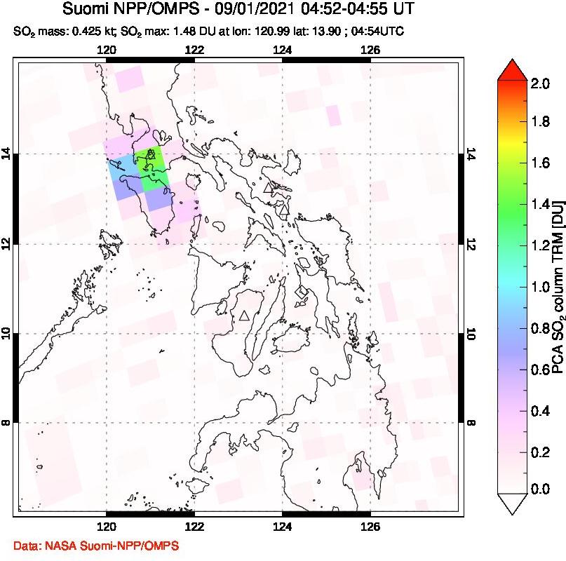 A sulfur dioxide image over Philippines on Sep 01, 2021.