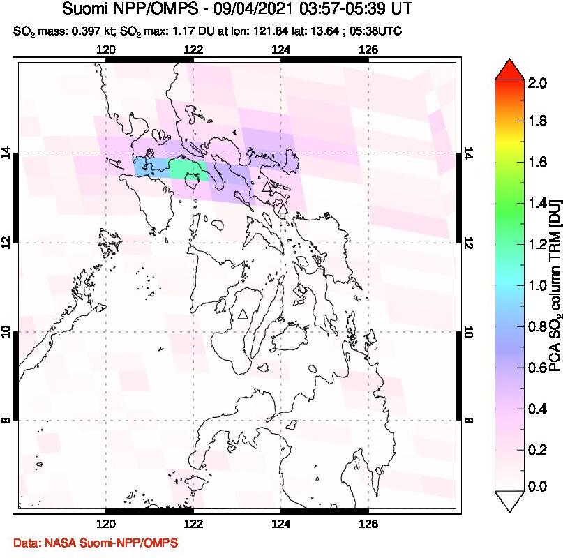 A sulfur dioxide image over Philippines on Sep 04, 2021.