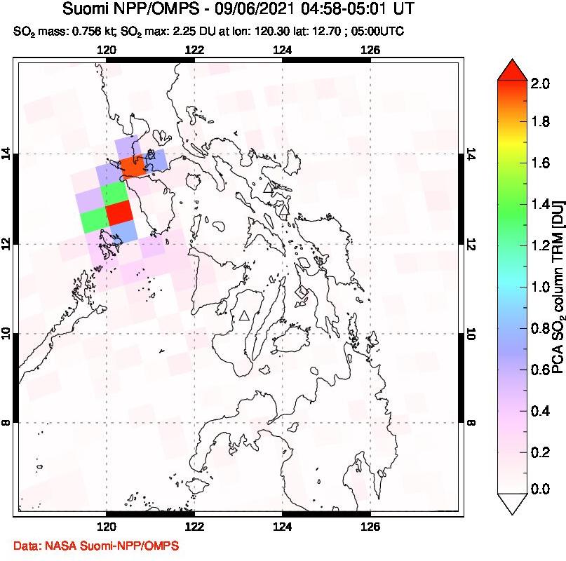 A sulfur dioxide image over Philippines on Sep 06, 2021.