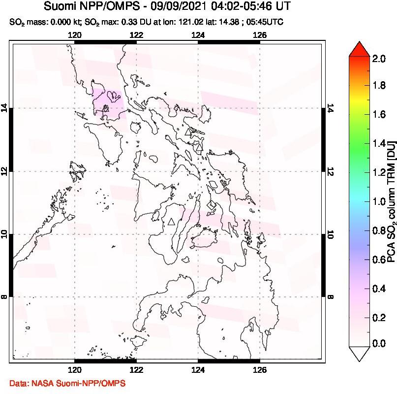 A sulfur dioxide image over Philippines on Sep 09, 2021.