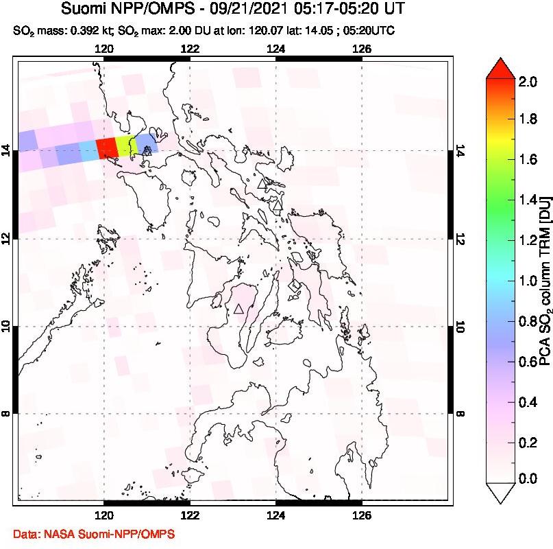 A sulfur dioxide image over Philippines on Sep 21, 2021.