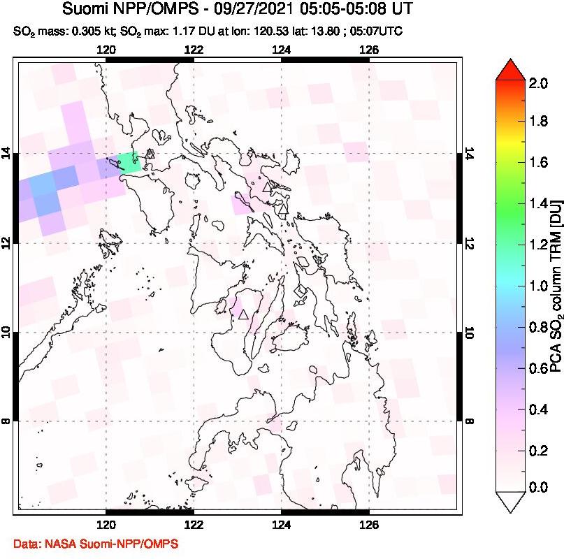 A sulfur dioxide image over Philippines on Sep 27, 2021.