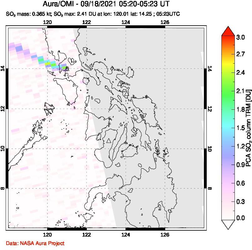 A sulfur dioxide image over Philippines on Sep 18, 2021.