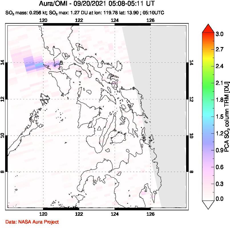 A sulfur dioxide image over Philippines on Sep 20, 2021.