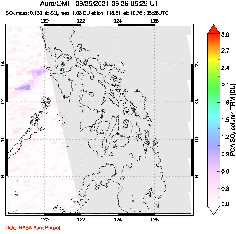 A sulfur dioxide image over Philippines on Sep 25, 2021.