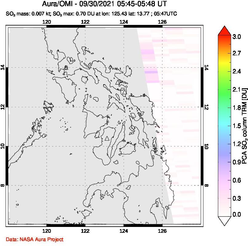 A sulfur dioxide image over Philippines on Sep 30, 2021.