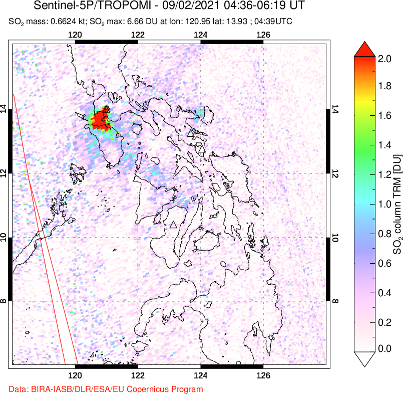 A sulfur dioxide image over Philippines on Sep 02, 2021.