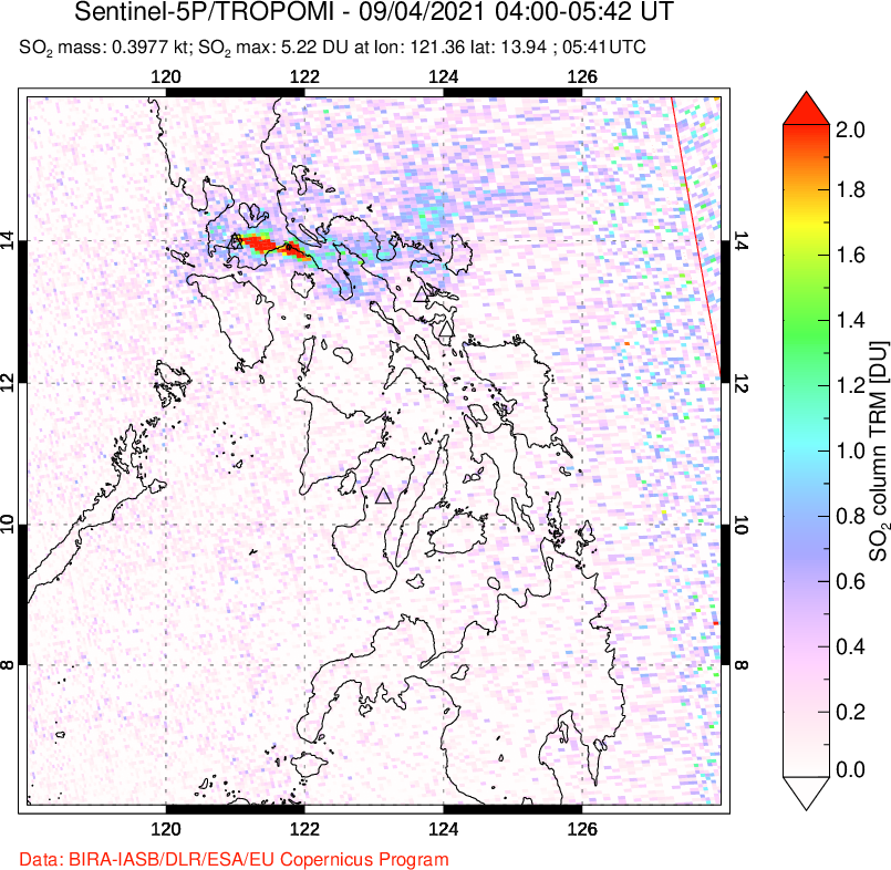 A sulfur dioxide image over Philippines on Sep 04, 2021.