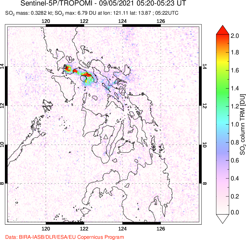 A sulfur dioxide image over Philippines on Sep 05, 2021.