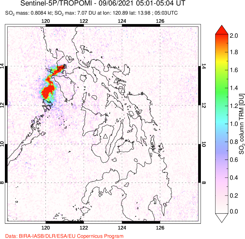 A sulfur dioxide image over Philippines on Sep 06, 2021.