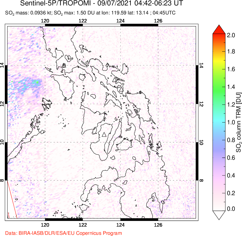 A sulfur dioxide image over Philippines on Sep 07, 2021.