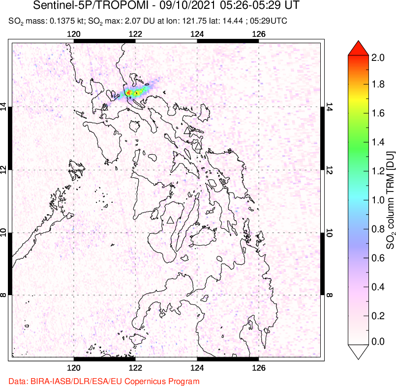 A sulfur dioxide image over Philippines on Sep 10, 2021.