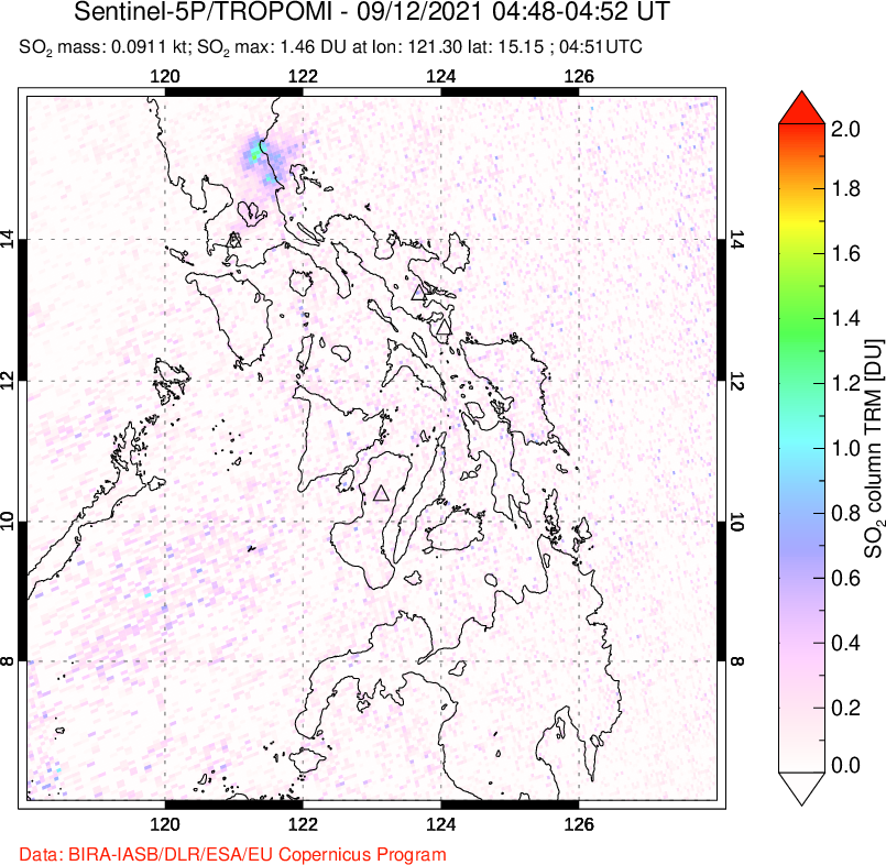 A sulfur dioxide image over Philippines on Sep 12, 2021.