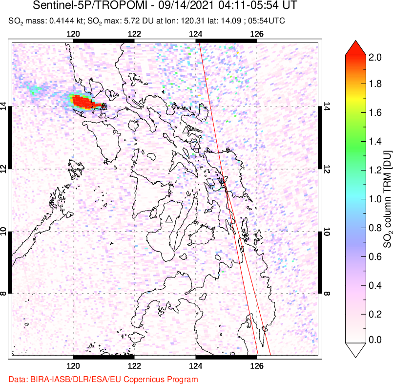 A sulfur dioxide image over Philippines on Sep 14, 2021.