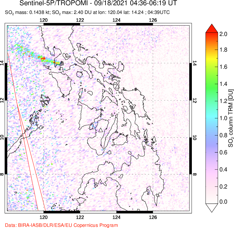 A sulfur dioxide image over Philippines on Sep 18, 2021.