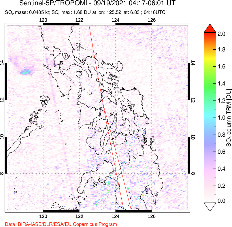A sulfur dioxide image over Philippines on Sep 19, 2021.
