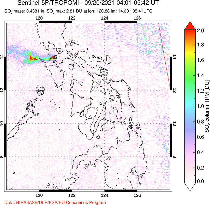 A sulfur dioxide image over Philippines on Sep 20, 2021.