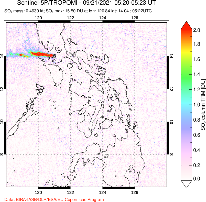 A sulfur dioxide image over Philippines on Sep 21, 2021.
